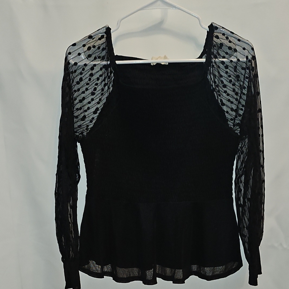 Elegant Black Sheer Sleeve Women's Blouse